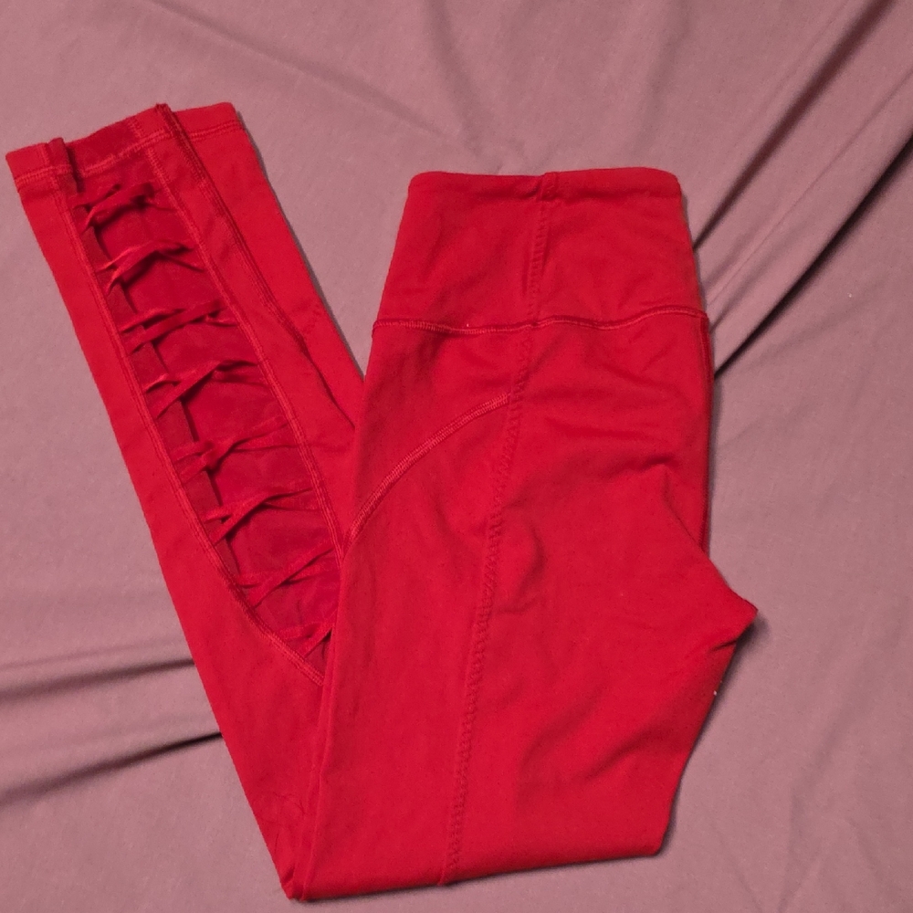 Vibrant Red Women's Leggings with Sexy Detail